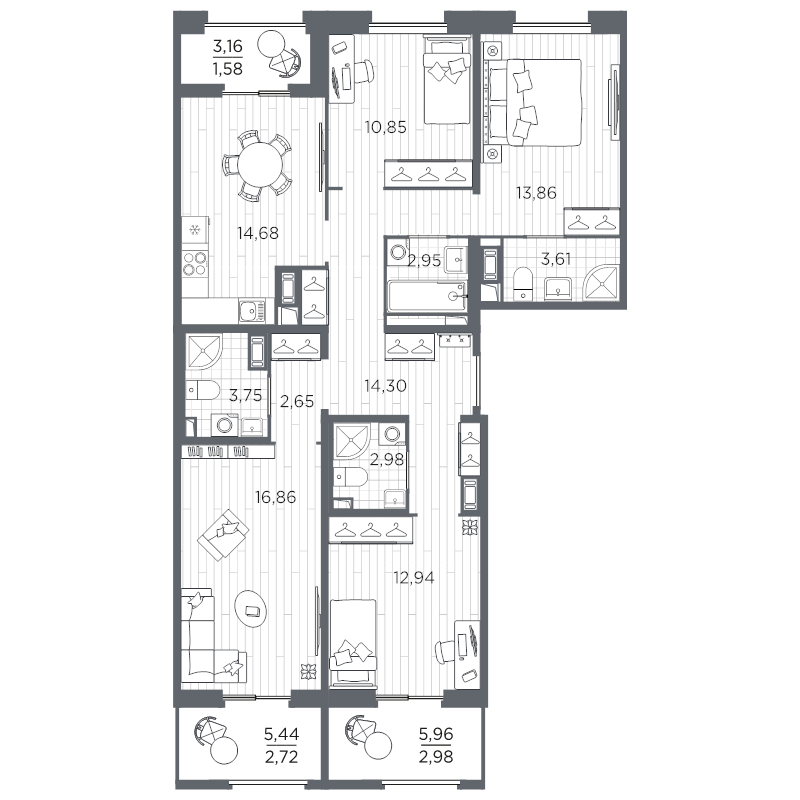 4-комнатная квартира, 106.71 м² в ЖК "Оптимист" - планировка, фото №1