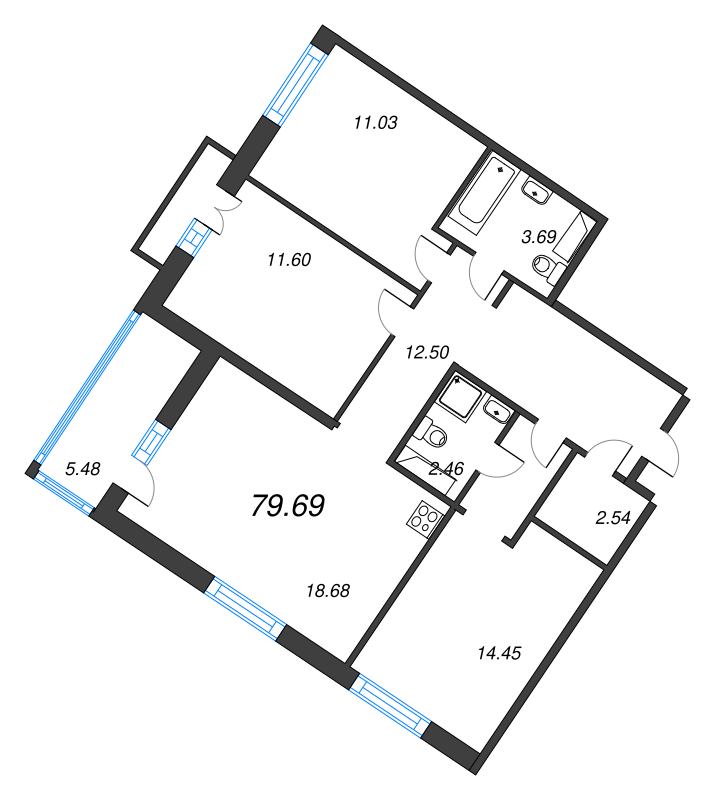4-комнатная (Евро) квартира, 82.43 м² в ЖК "Jaanila Драйв" - планировка, фото №1