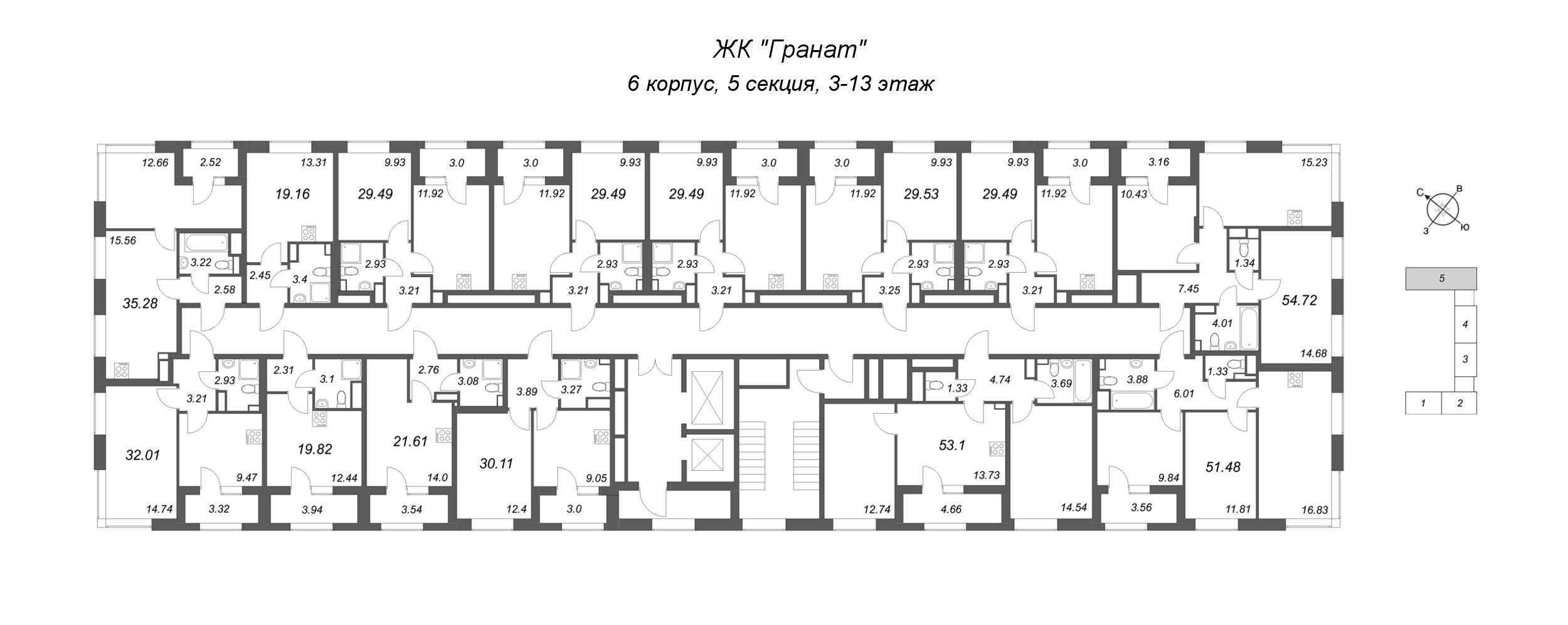 Квартира-студия, 19.16 м² в ЖК "Гранат" - планировка этажа