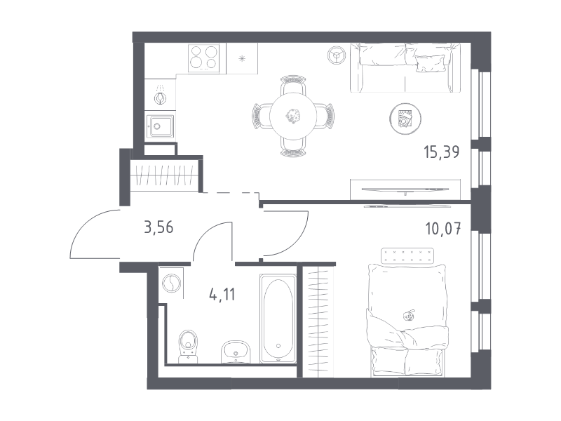 2-комнатная (Евро) квартира, 33.13 м² в ЖК "Невская Долина" - планировка, фото №1