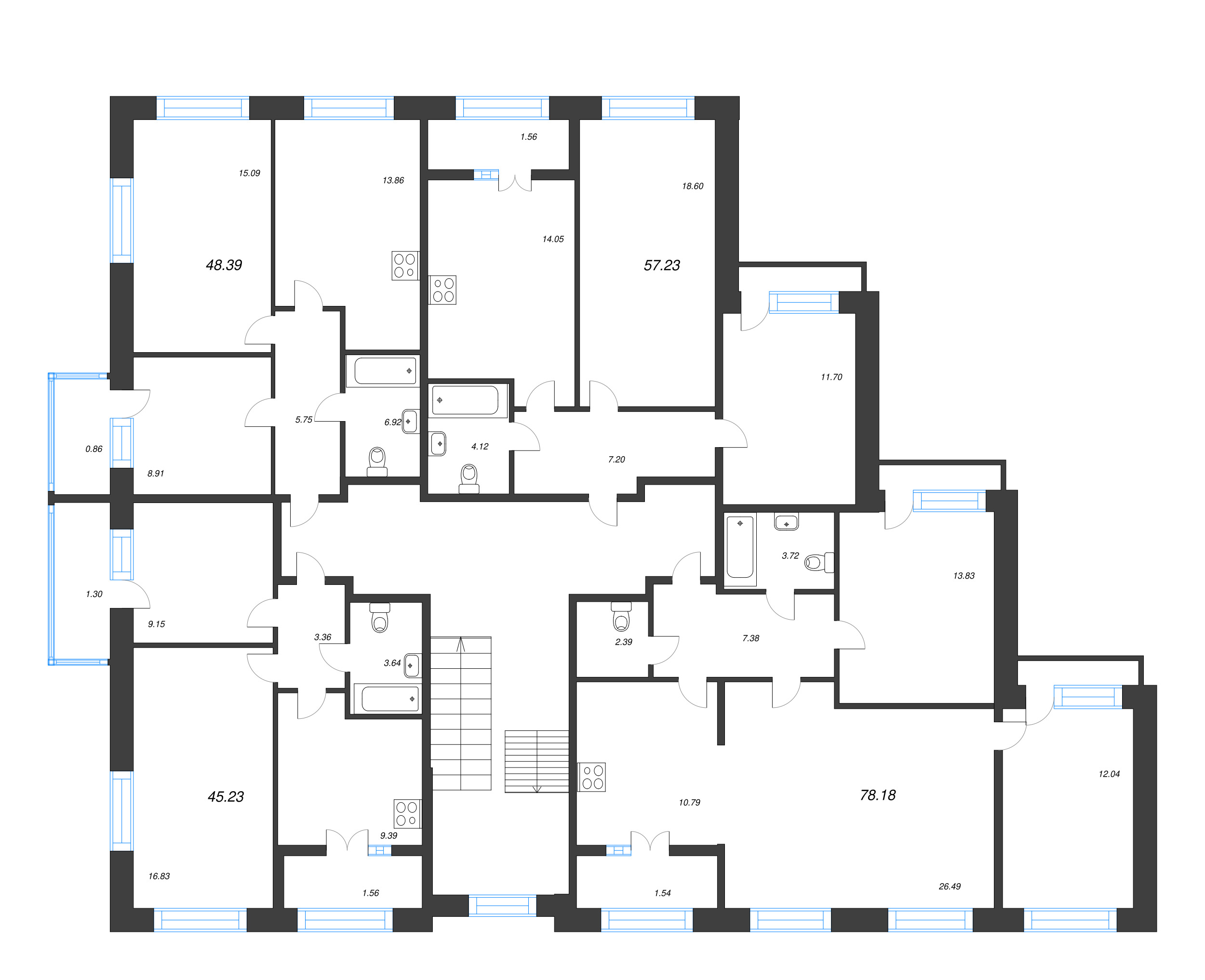 2-комнатная квартира, 45.23 м² в ЖК "Капральский берег" - планировка этажа