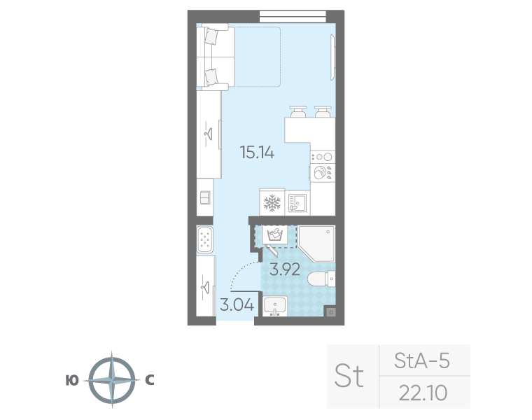 Квартира-студия, 22.1 м² в ЖК "Морская миля" - планировка, фото №1