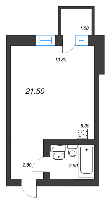 Квартира-студия, 21.5 м² - планировка, фото №1