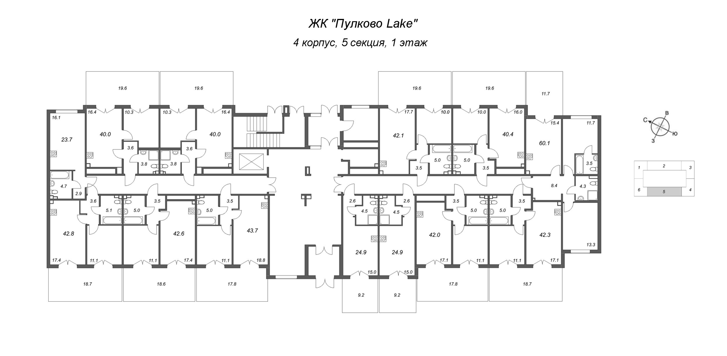 Квартира-студия, 23.7 м² в ЖК "Пулково Lake" - планировка этажа