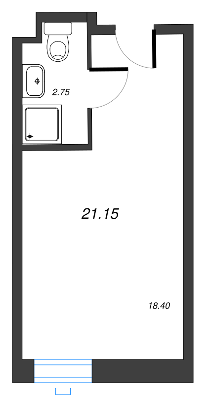 Квартира-студия, 21.29 м² - планировка, фото №1