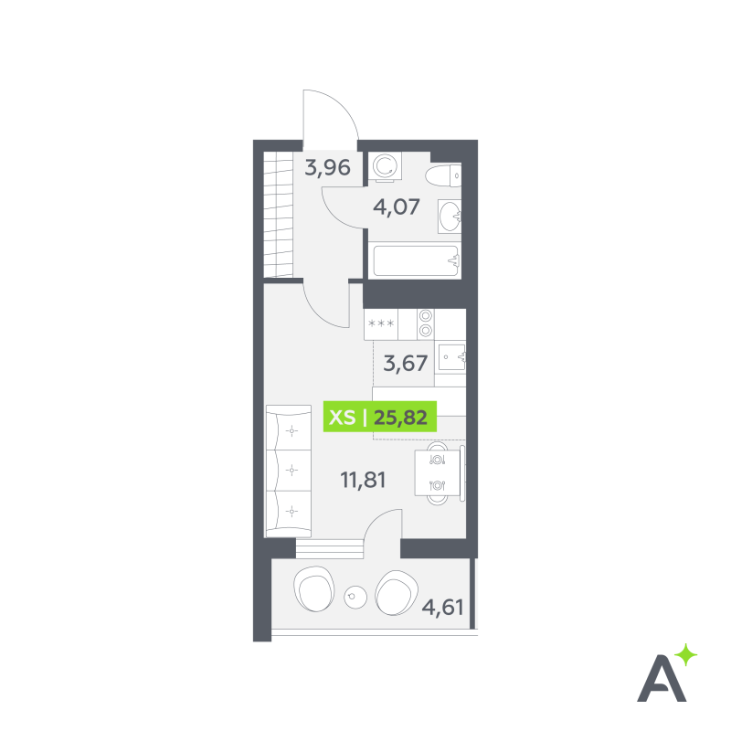 Квартира-студия, 25.82 м² в ЖК "Аквилон Verba" - планировка, фото №1