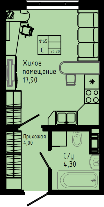 Квартира-студия, 26.2 м² в ЖК "Pixel" - планировка, фото №1