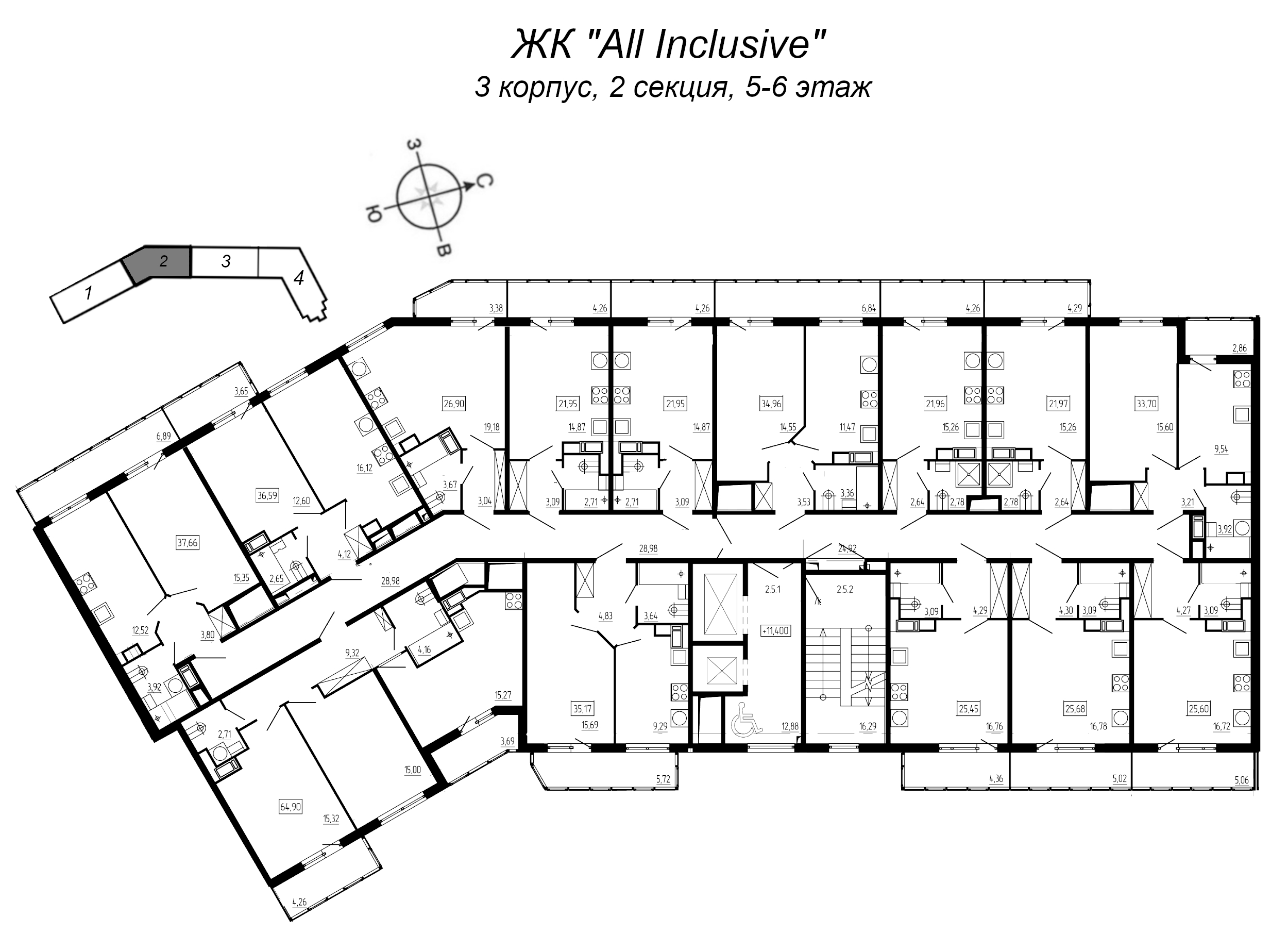 Квартира-студия, 25.6 м² в ЖК "All Inclusive" - планировка этажа
