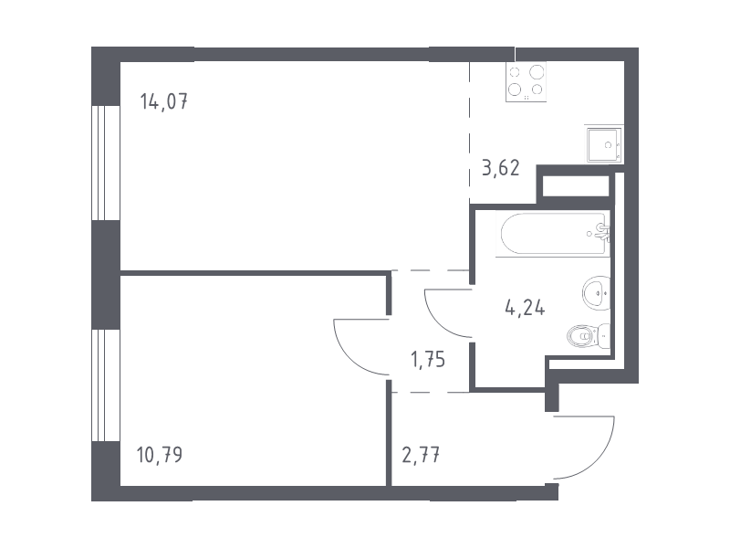 2-комнатная (Евро) квартира, 37.24 м² в ЖК "Квартал Лаголово" - планировка, фото №1