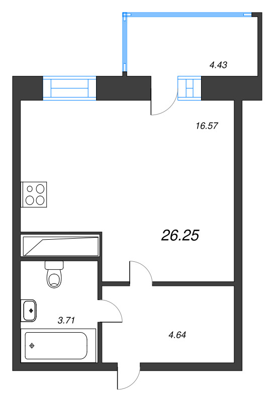 Квартира-студия, 26.25 м² в ЖК "Аквилон Stories" - планировка, фото №1