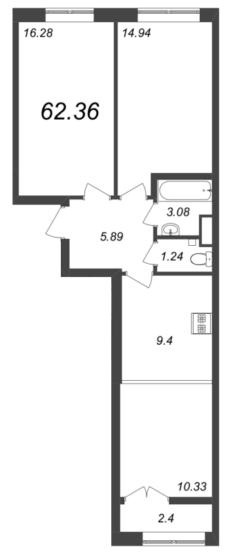 3-комнатная (Евро) квартира, 62.3 м² в ЖК "Neva Residence" - планировка, фото №1