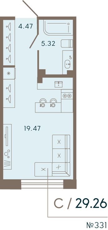 Квартира-студия, 29.26 м² в ЖК "17/33 Петровский остров" - планировка, фото №1