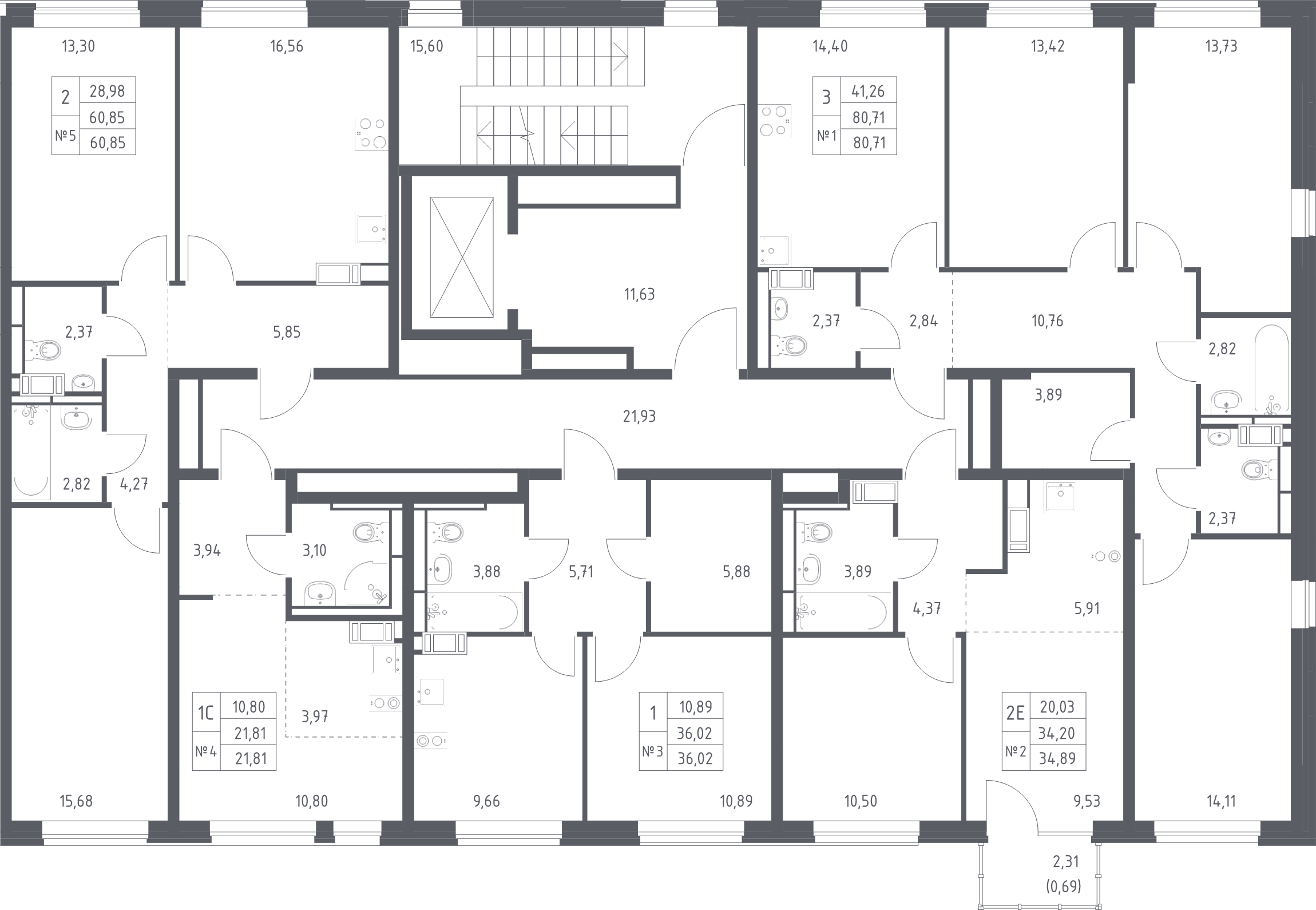 Квартира-студия, 21.81 м² в ЖК "Живи! В Рыбацком" - планировка этажа
