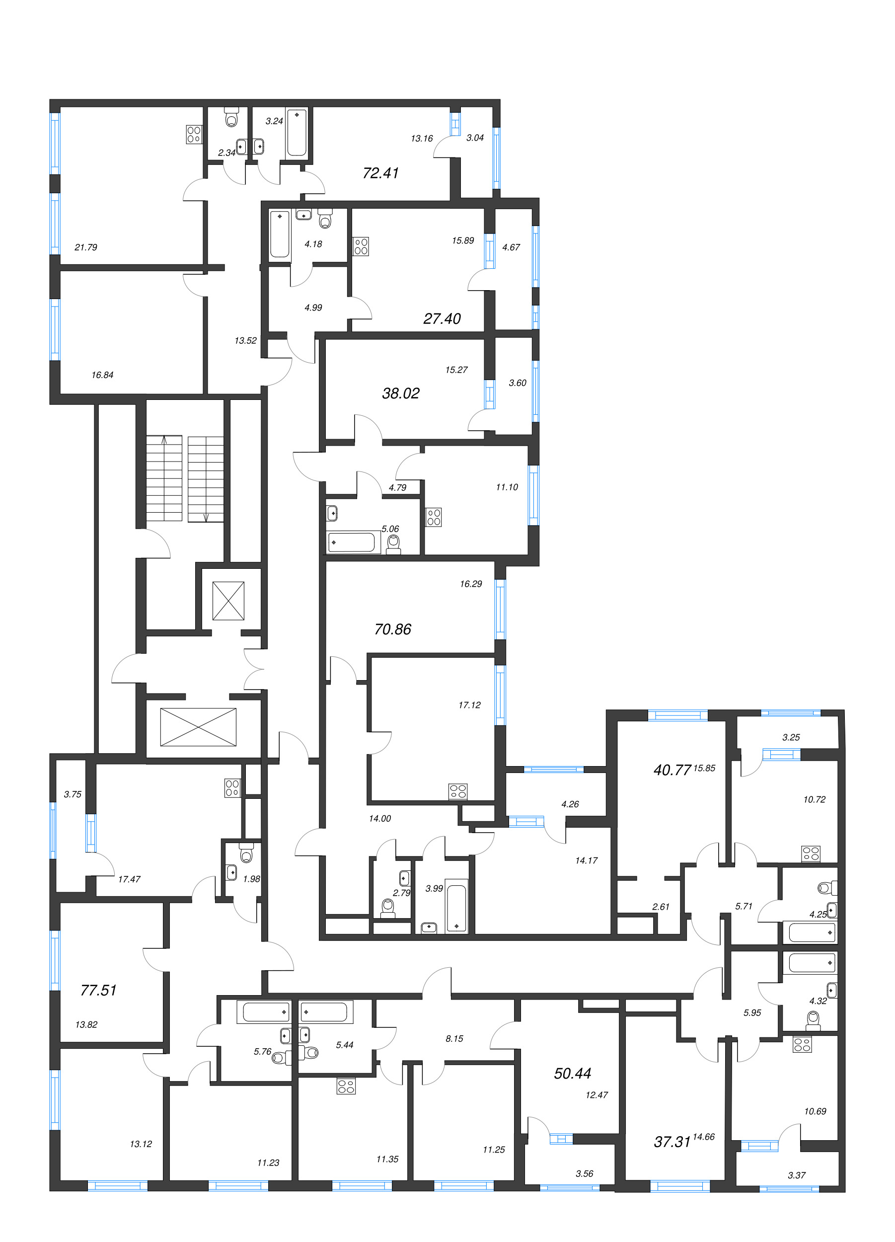 1-комнатная квартира, 38.02 м² - планировка этажа