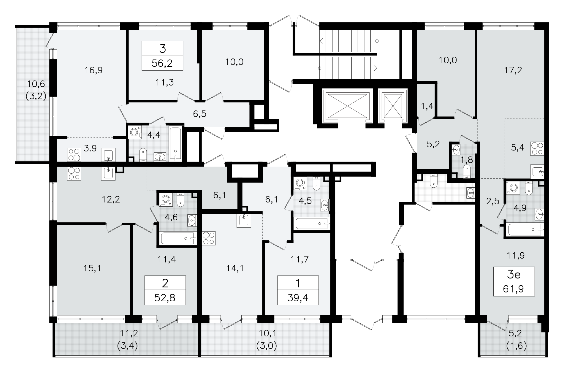 3-комнатная (Евро) квартира, 56.2 м² - планировка этажа