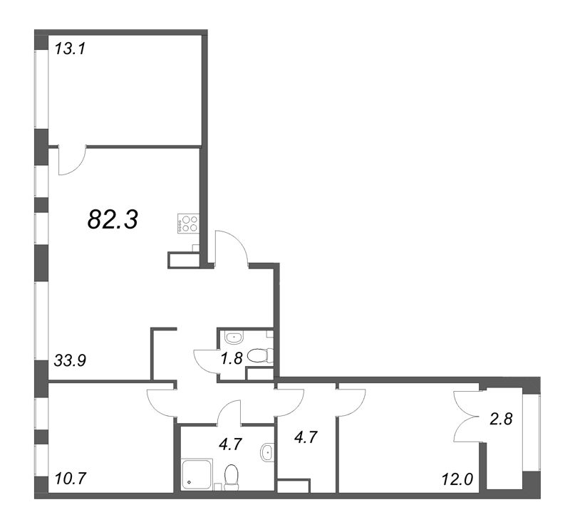 4-комнатная (Евро) квартира, 82.3 м² - планировка, фото №1