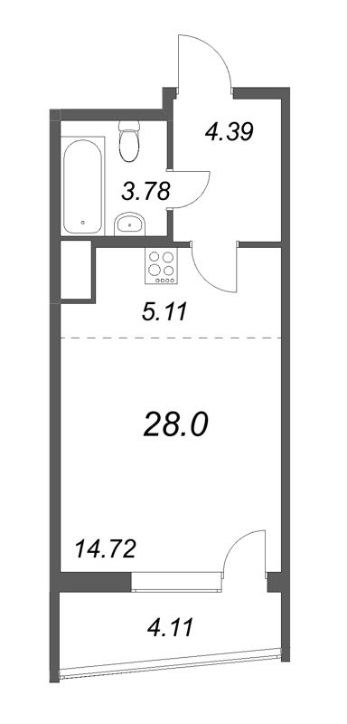 Квартира-студия, 28 м² - планировка, фото №1
