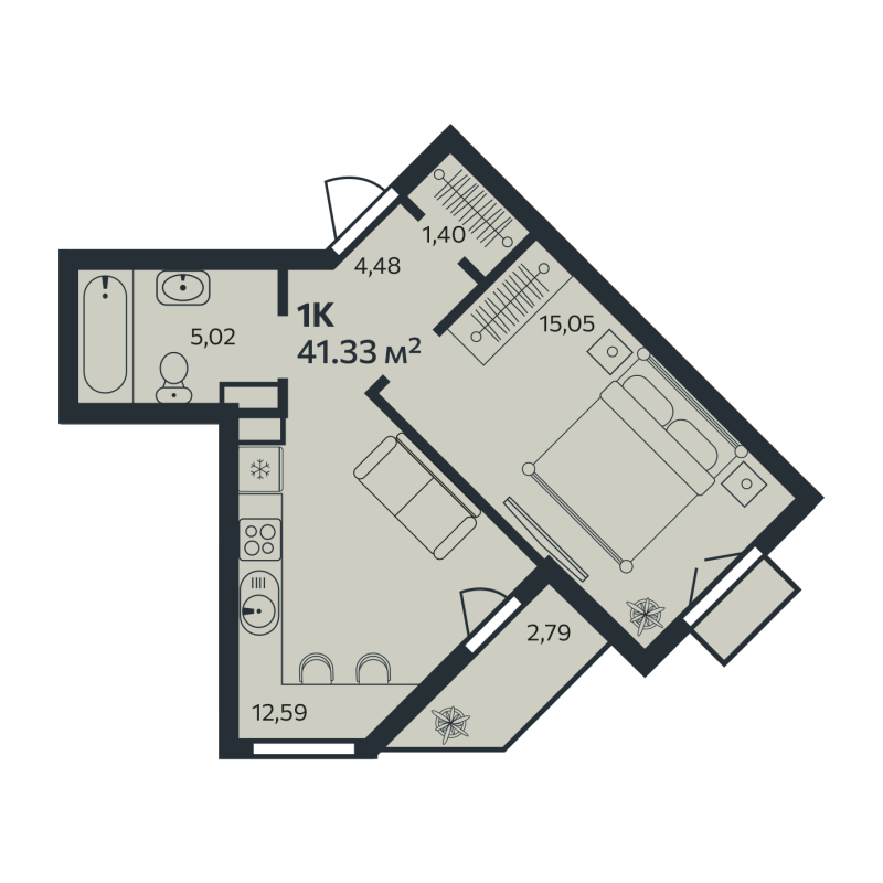 1-комнатная квартира, 41.33 м² в ЖК "Эдельвейс.Янино" - планировка, фото №1