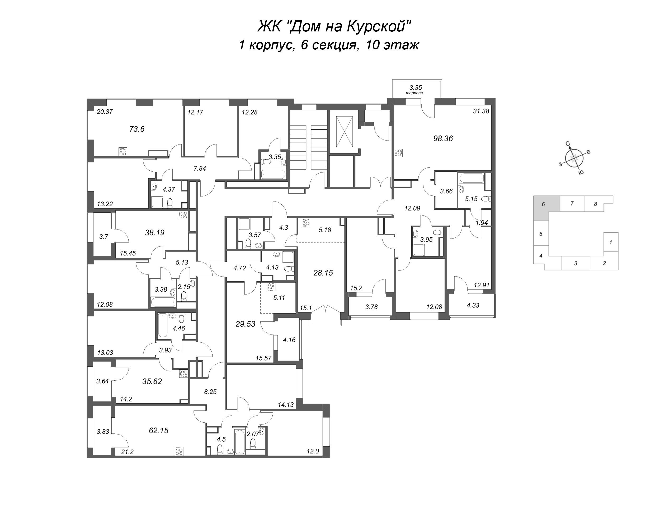 Квартира-студия, 28.15 м² в ЖК "Дом на Курской" - планировка этажа