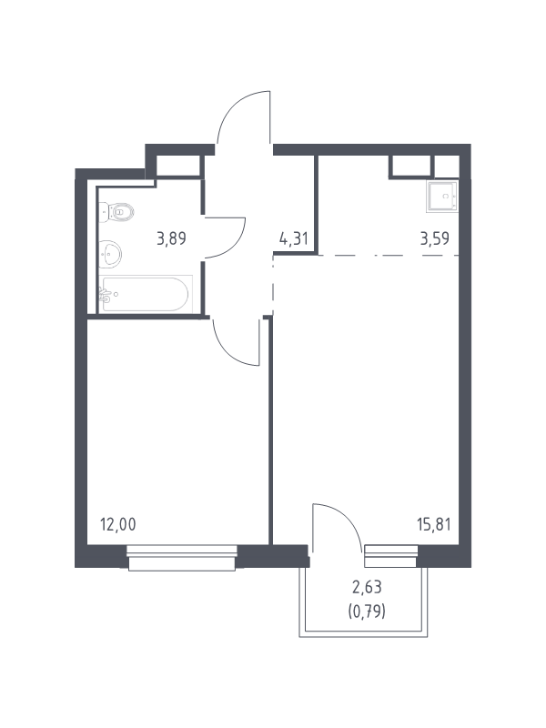 2-комнатная (Евро) квартира, 40.39 м² в ЖК "Новые Лаврики" - планировка, фото №1