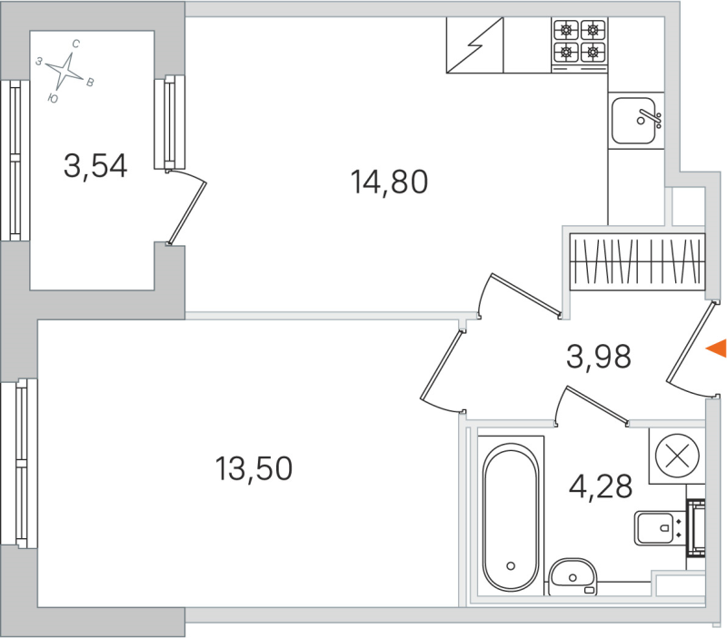 1-комнатная квартира, 36.56 м² в ЖК "Дубровский" - планировка, фото №1