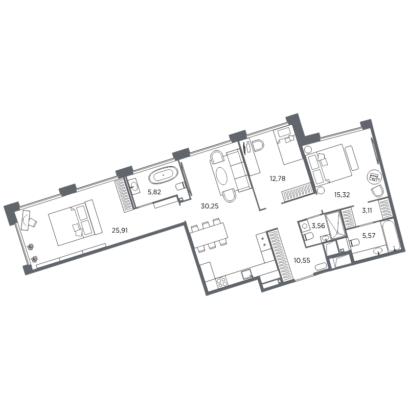 4-комнатная (Евро) квартира, 112.87 м² в ЖК "Акватория" - планировка, фото №1
