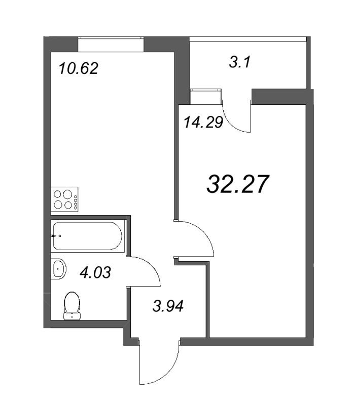 1-комнатная квартира, 37.19 м² в ЖК "Новые горизонты" - планировка, фото №1