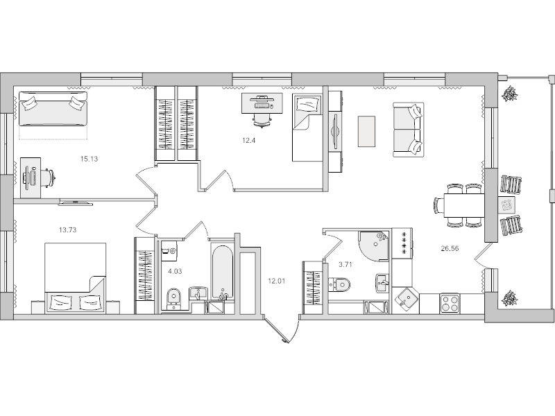 4-комнатная (Евро) квартира, 98.19 м² в ЖК "Dreamline" - планировка, фото №1