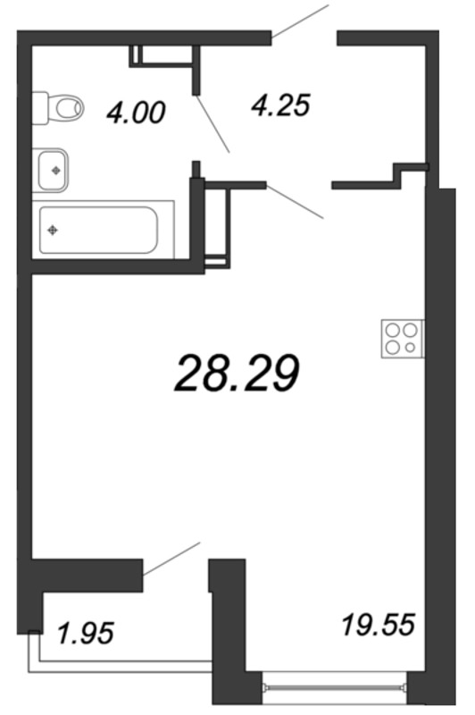 Квартира-студия, 28.8 м² - планировка, фото №1