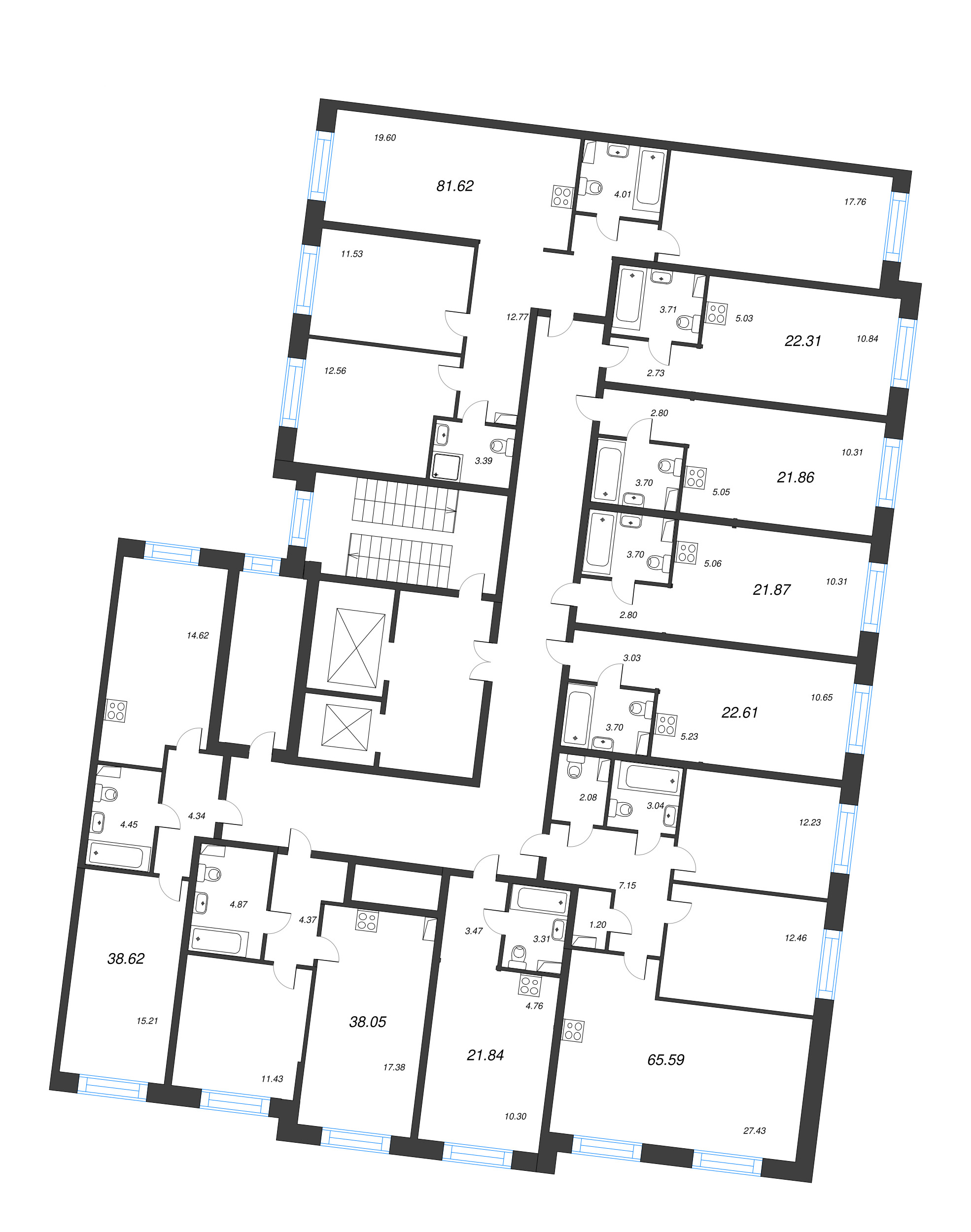 Квартира-студия, 21.86 м² в ЖК "Остров Первых" - планировка этажа