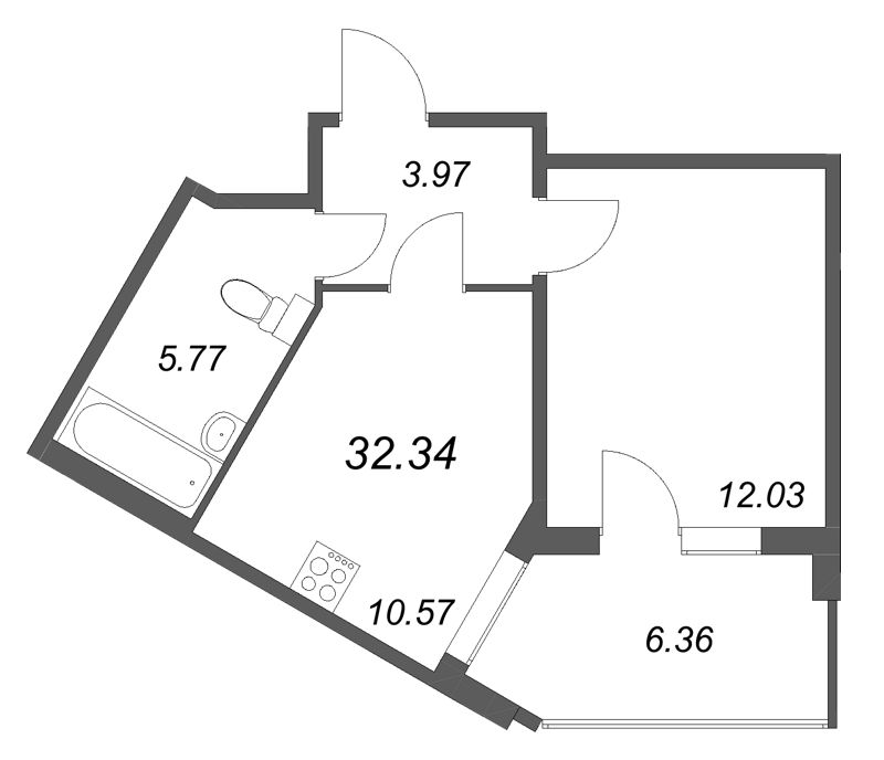 1-комнатная квартира, 32.34 м² в ЖК "Любоград" - планировка, фото №1