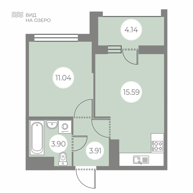 2-комнатная (Евро) квартира, 36.51 м² - планировка, фото №1