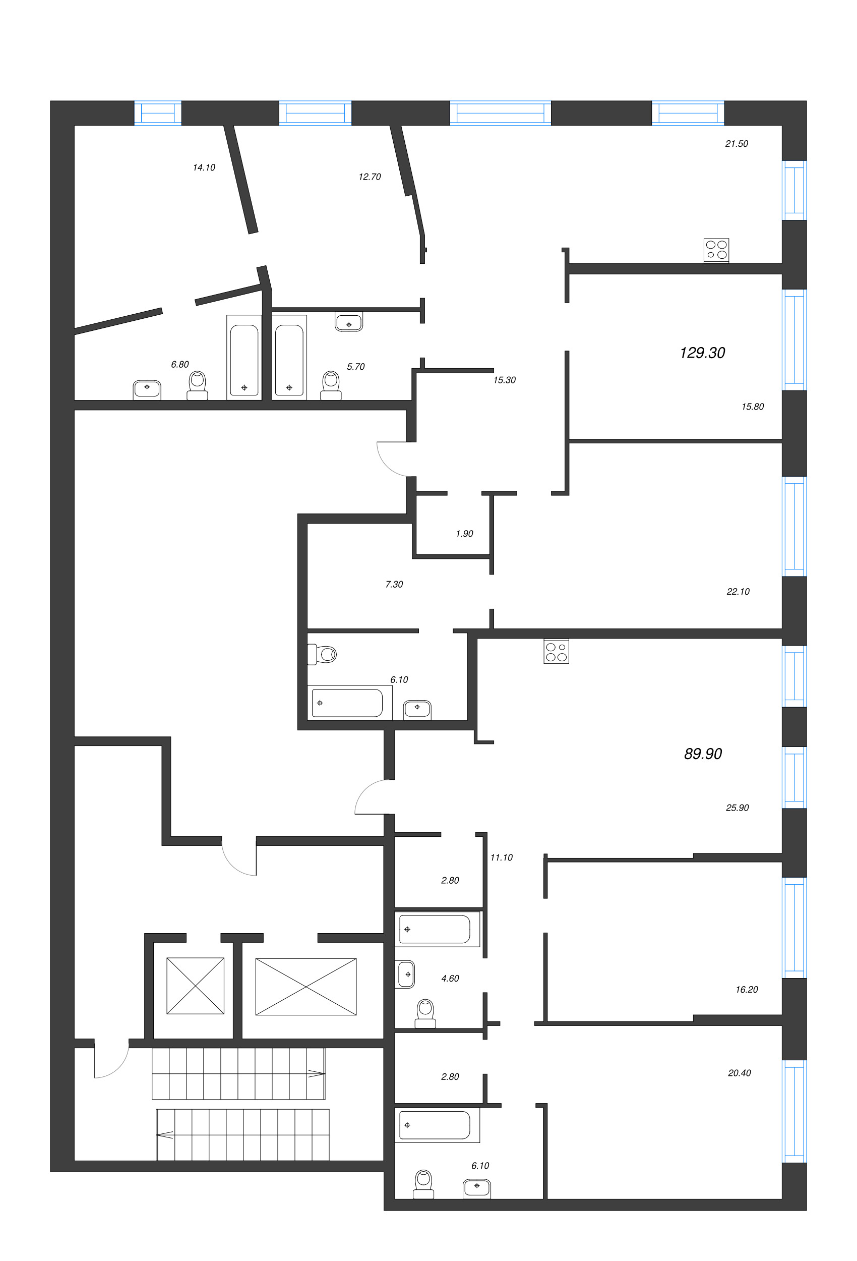 5-комнатная (Евро) квартира, 129.3 м² в ЖК "ЛДМ" - планировка этажа