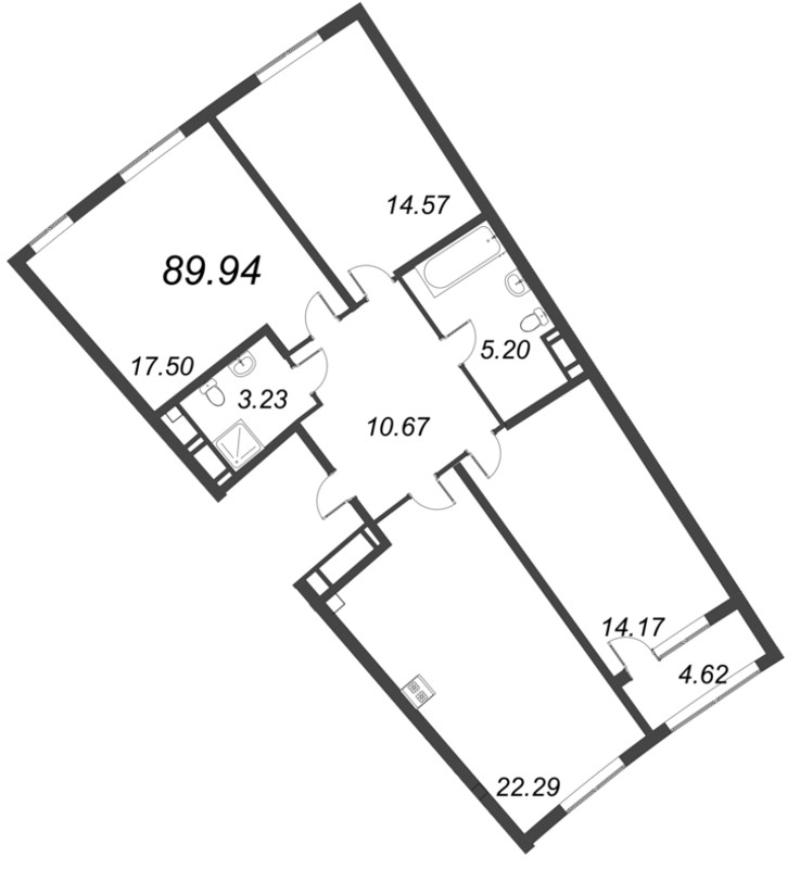 4-комнатная (Евро) квартира, 89.94 м² в ЖК "Морская набережная. SeaView" - планировка, фото №1