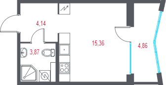 Квартира-студия, 24.83 м² в ЖК "Город-спутник Южный" - планировка, фото №1
