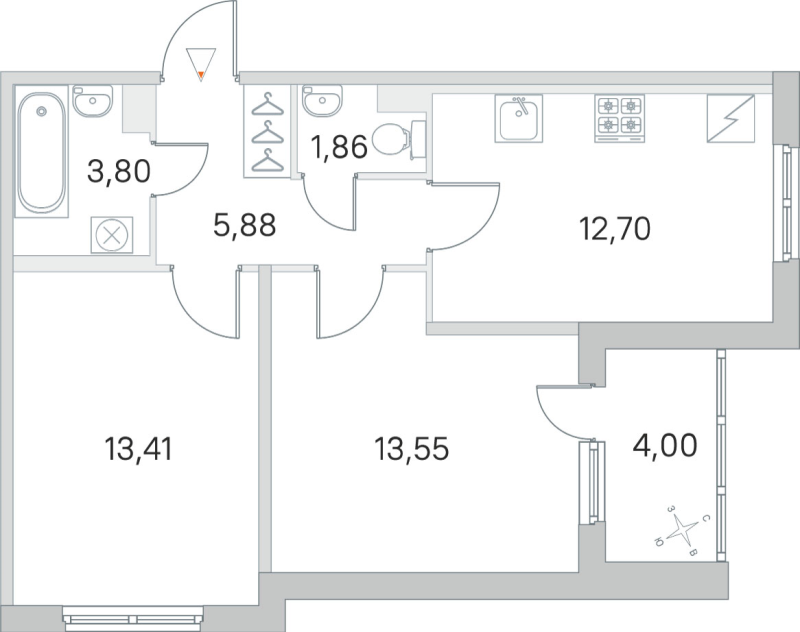 2-комнатная квартира, 51.2 м² в ЖК "ЮгТаун" - планировка, фото №1