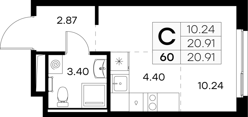 Квартира-студия, 20.91 м² - планировка, фото №1