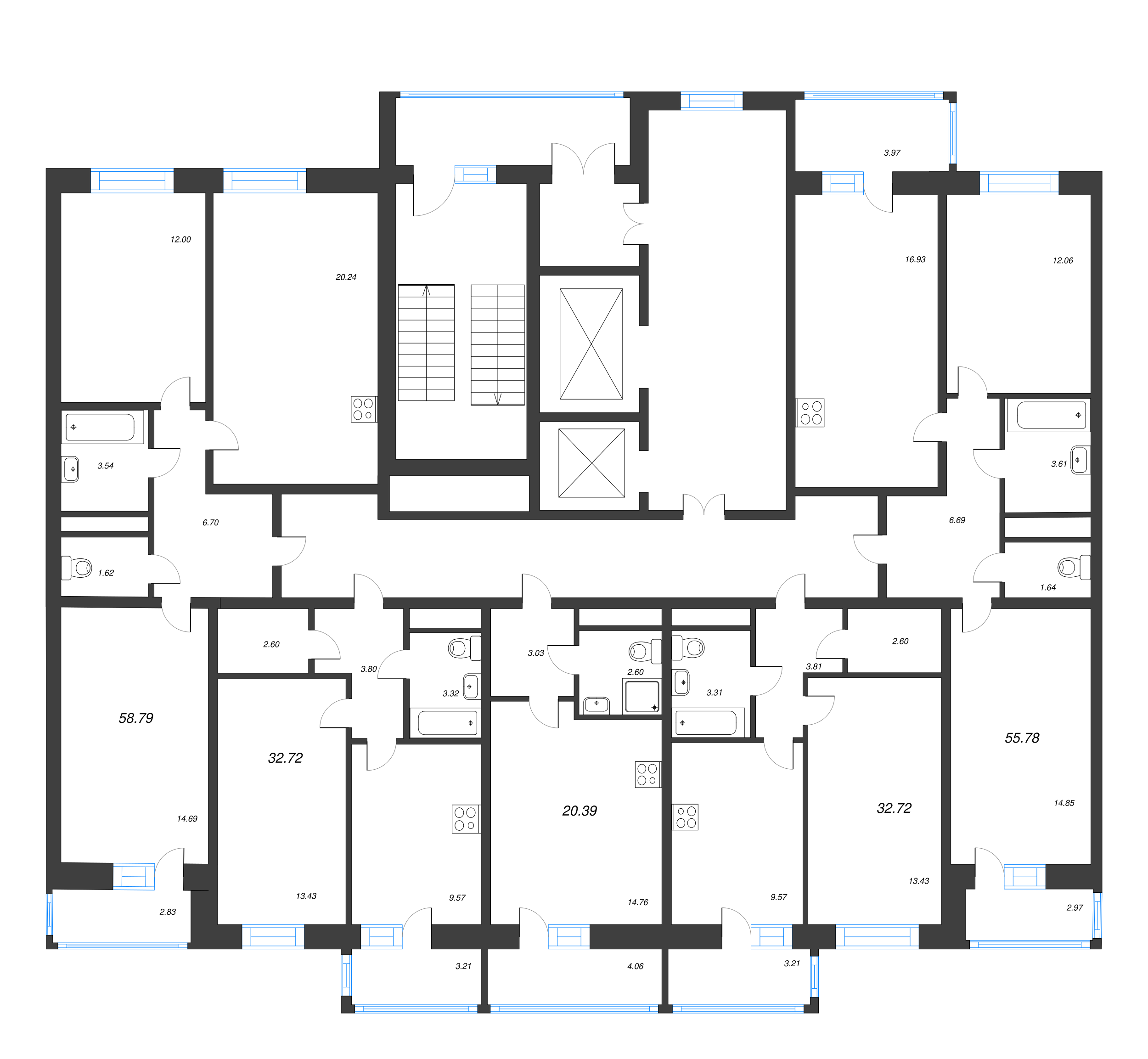 1-комнатная квартира, 32.72 м² - планировка этажа