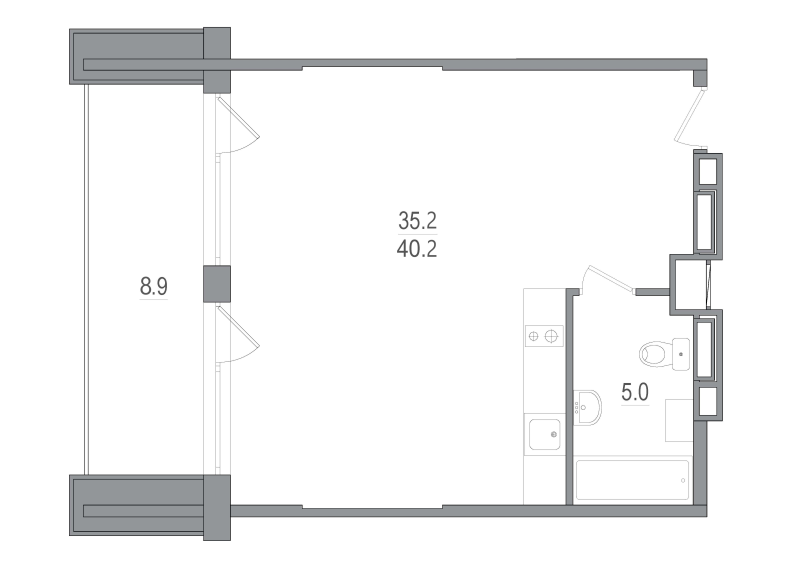 Квартира-студия, 40.2 м² в ЖК "Морская Ривьера" - планировка, фото №1