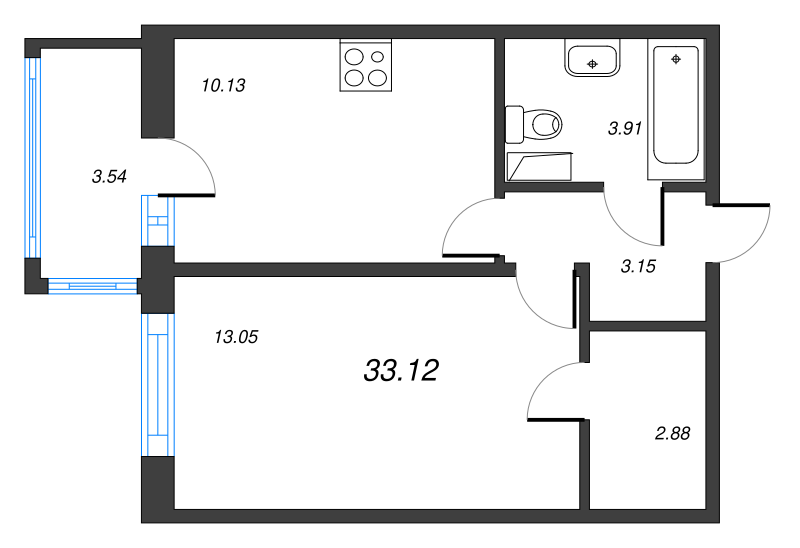 1-комнатная квартира, 33.12 м² в ЖК "Полис ЛАВрики" - планировка, фото №1