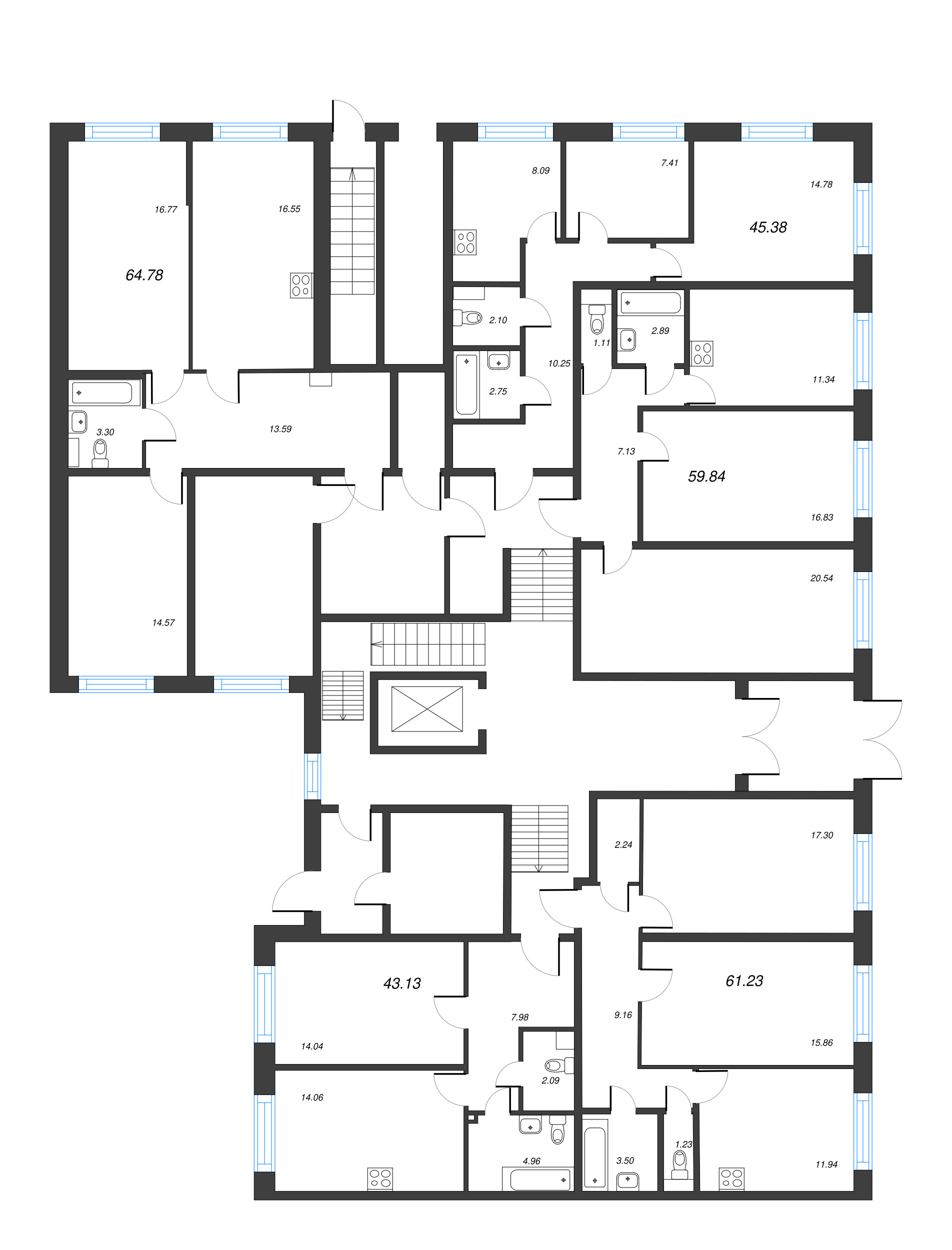 2-комнатная квартира, 59.84 м² - планировка этажа
