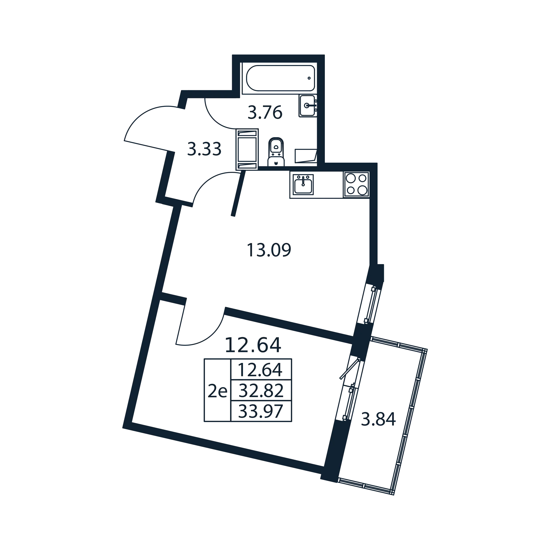 1-комнатная квартира, 32.82 м² в ЖК "Полис ЛАВрики" - планировка, фото №1