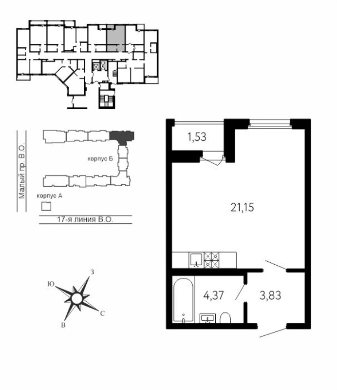 Квартира-студия, 30.12 м² в ЖК "17-я линия" - планировка, фото №1