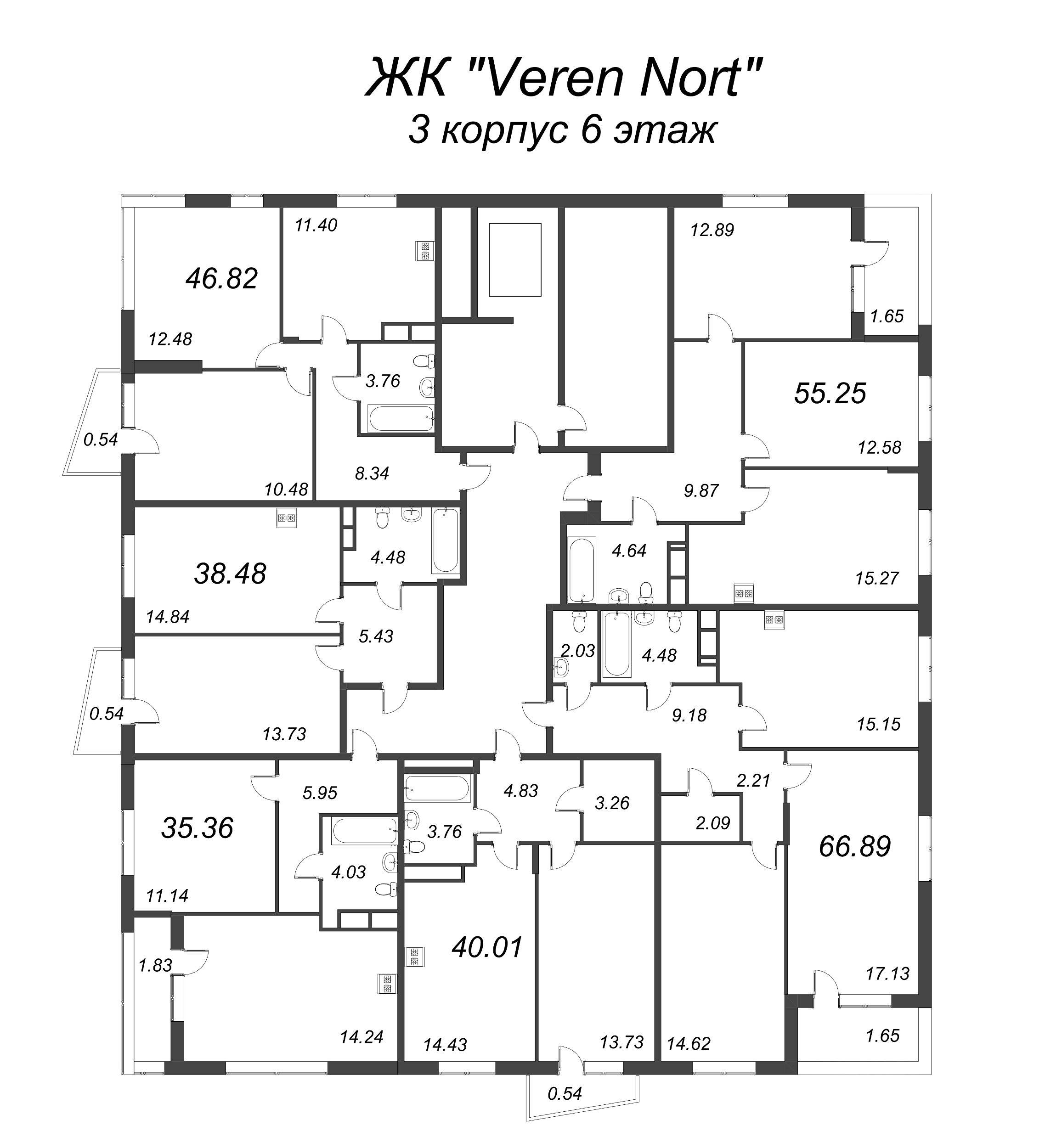 2-комнатная квартира, 47.36 м² в ЖК "VEREN NORT сертолово" - планировка этажа