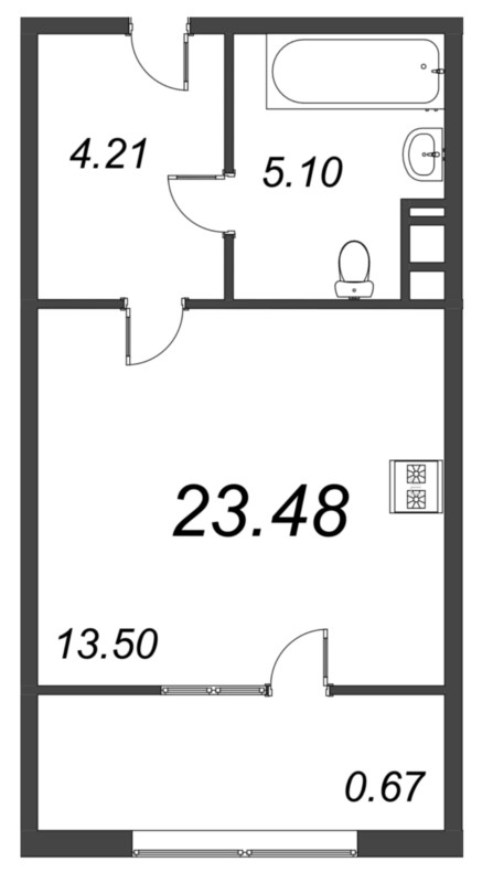 Квартира-студия, 23.48 м² в ЖК "Pixel" - планировка, фото №1