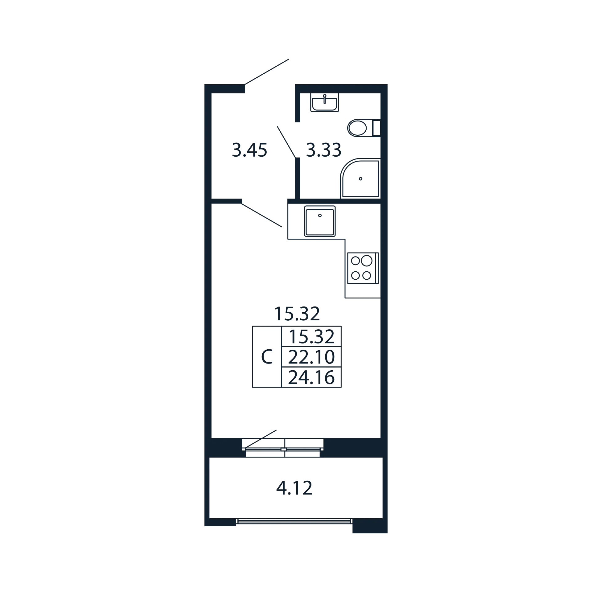 Квартира-студия, 22.1 м² - планировка, фото №1