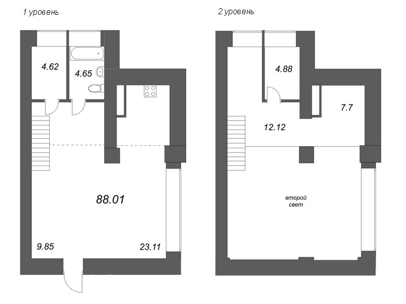 2-комнатная (Евро) квартира, 88.78 м² - планировка, фото №1