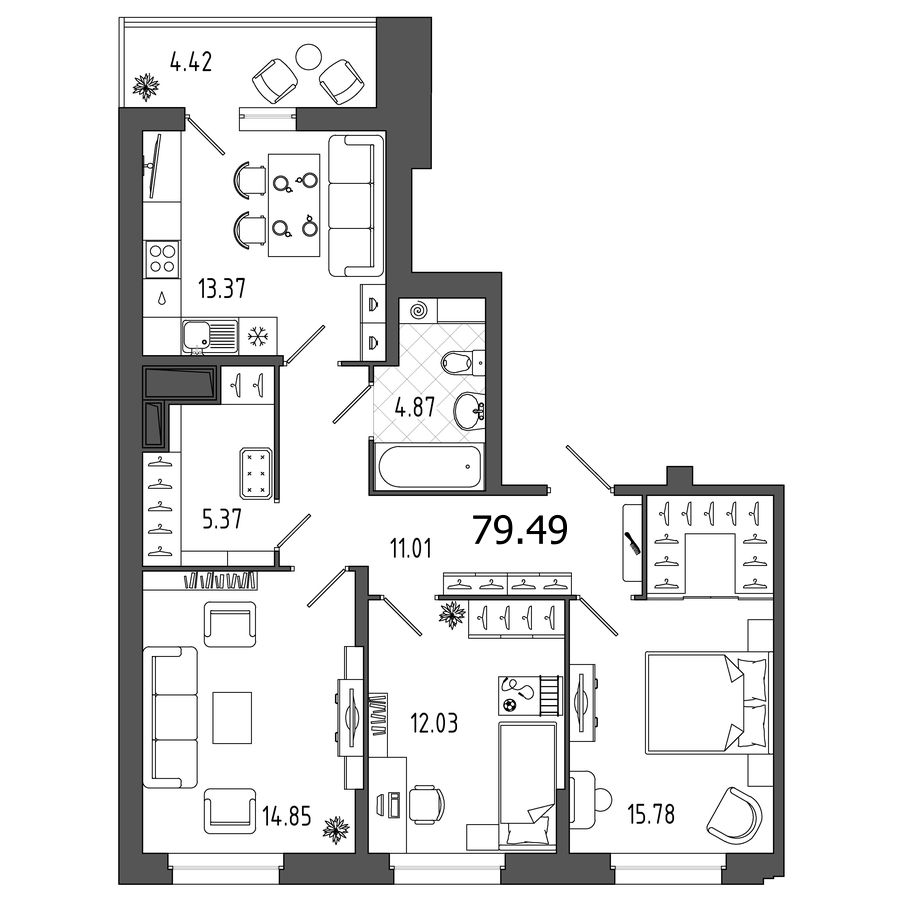 Помещение, 80.6 м² в ЖК "Охта Хаус" - планировка, фото №1