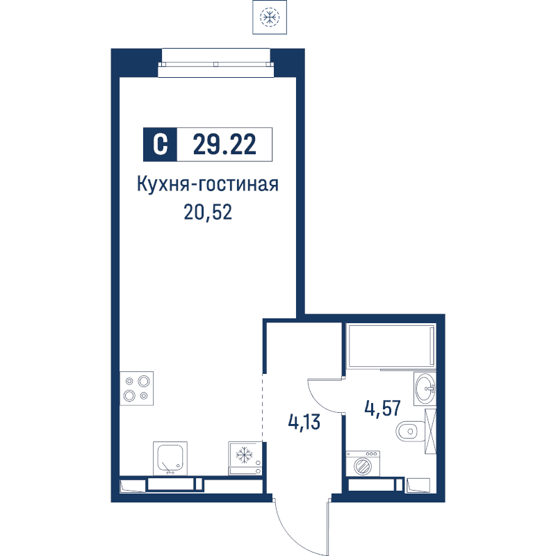 Квартира-студия, 29.22 м² в ЖК "Символист" - планировка, фото №1