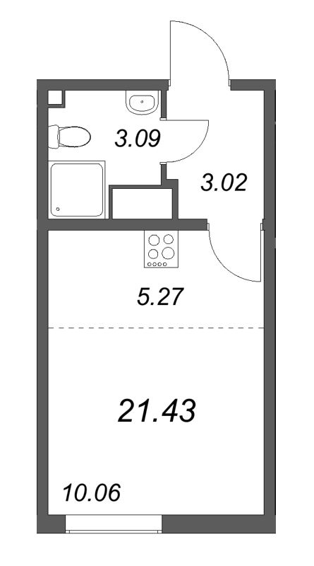Квартира-студия, 21.43 м² в ЖК "Морская миля" - планировка, фото №1
